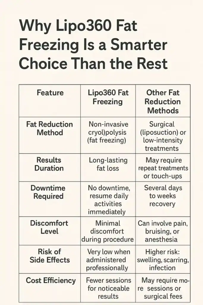 Is it possible to permanently freeze fat cells? 2 Table showing benefits of fat freezing to remove fat cells Walsall from Lipo 360