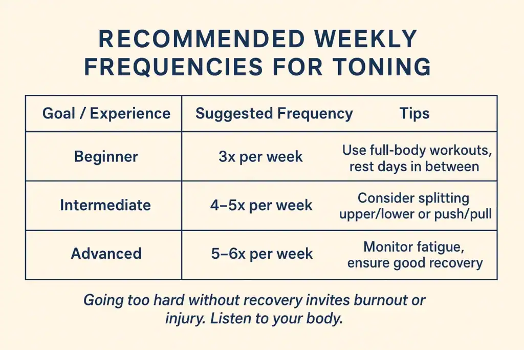 Achieving the Perfect Tone: How Often Should You Exercise for Results? 2 Graphic to show how often you should do exercise to help with toning Walsall